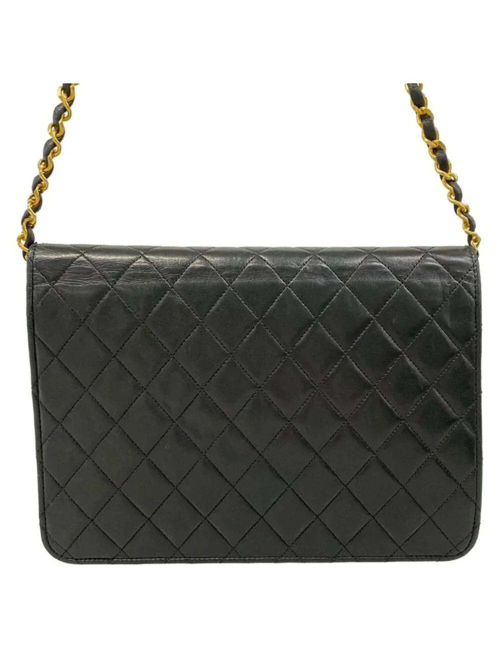 Chanel Shoulder Bag Single Flap Quilted Black Gold Chain Push Lock Lambskin